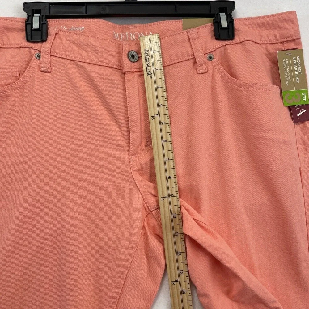 Merona Women Peach Mid Rise Straight‎ Leg Ankle Skinny Jeans Size 14